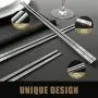 Metal Chopsticks 304 Stainless Steel Chopsticks Reusable Dishwasher Safe Square Japanese Chinese Korean Chop sticks for Cooking Eating with Travel Carrying Cotton Bag Gift Set, 9 1/2 Inches (2 Pairs)