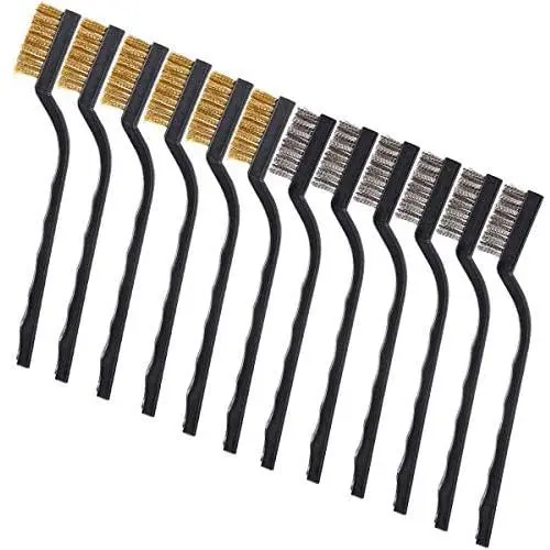 Topspeeder 12 Pieces Wire Brush (Stainless Steel + Brass) Scratch Brush, Curved Handle Masonry Brush Wire Bristle for Cleaning Welding Slag and Rust Topspeeder 12 Pieces Wire Brush (Stainless Steel + Brass) Scratch Brush, Curved Handle Masonry Brush Wire Bristle for Cleaning Welding Slag and Rust