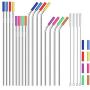 Stainless Steel Straws,Set of 16 10.5'' 8.5'' Metal Straws,Eco Friendly Reusable Drinking Straws for 16 20 24 30 oz Yeti Rtic Tumbler,Extra Long Metal Straws with 24 Silicone Tips,4 Cleaning Brushes