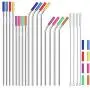 Stainless Steel Straws,Set of 16 10.5'' 8.5'' Metal Straws,Eco Friendly Reusable Drinking Straws for 16 20 24 30 oz Yeti Rtic Tumbler,Extra Long Metal Straws with 24 Silicone Tips,4 Cleaning Brushes