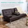 Best Choice Products Faux Leather Upholstered Modern Convertible Folding Futon Sofa Bed for Compact Living Space, Apartment, Dorm, Bonus Room w/Removable Armrests, Metal Legs, 2 Cupholders - Brown