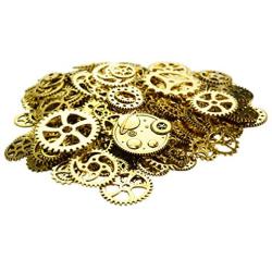 Aokbean 150 Gram Assorted Vintage Mixed Color Metal Gears Steampunk Jewelry Making Resin Charms Cog Watch Wheel (Antique Gold)