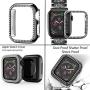 Mosonio Compatible with Apple Watch Band 38mm 40mm 42mm 44mm with Case Women, Jewelry Replacement Metal Wristband Strap with 2 Pack Bling PC Protective Cover for iWatch Series 6/5/4/3/2/1(Black)