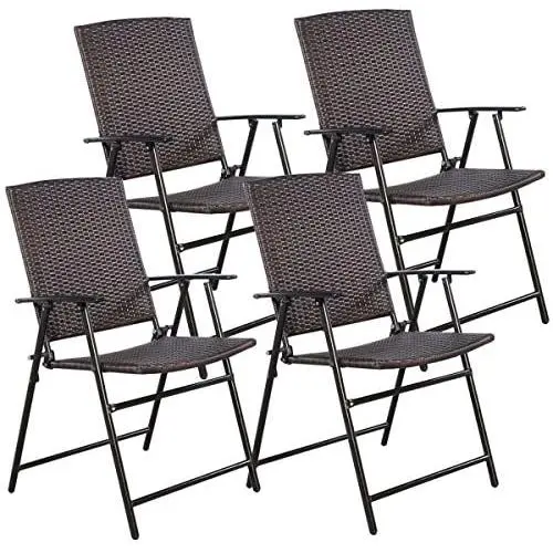 Tangkula 4 PCS Folding Patio Chair Set Outdoor Pool Lawn Portable Wicker Chair with Armrest & Footrest Durable Rattan Steel Frame Commercial Foldable Stackable Party Wedding Chair Set (24X23X37) Tangkula 4 PCS Folding Patio Chair Set Outdoor Pool Lawn Portable Wicker Chair with Armrest & Footrest Durable Rattan Steel Frame Commercial Foldable Stackable Party Wedding Chair Set (24X23X37)