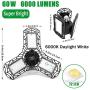 LED Garage Lights, New 6000 Lumens Deformable LED Garage Light, with 3 Adjustable Panels Garage Lights, 60W, CRI 80, 6000K Daylight Garage Ceiling Light for Garage, Barn, Shop…