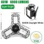 LED Garage Lights, New 6000 Lumens Deformable LED Garage Light, with 3 Adjustable Panels Garage Lights, 60W, CRI 80, 6000K Daylight Garage Ceiling Light for Garage, Barn, Shop…