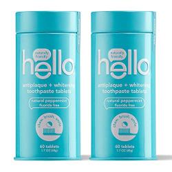 hello Antiplaque with Whitening Toothpaste Tablets Gently Remove Surface Stains, Natural Peppermint 120 Count (Pack of 2)