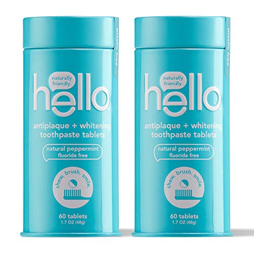 hello Antiplaque with Whitening Toothpaste Tablets Gently Remove Surface Stains, Natural Peppermint 120 Count (Pack of 2)