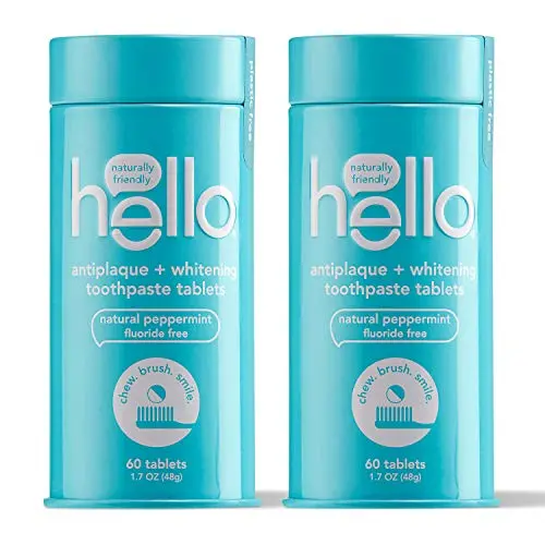 hello Antiplaque with Whitening Toothpaste Tablets Gently Remove Surface Stains, Natural Peppermint 120 Count (Pack of 2)