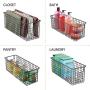 mDesign Narrow Farmhouse Decor Metal Wire Food Storage Organizer Bin Basket with Handles for Kitchen Cabinets, Pantry, Bathroom, Laundry Room, Closets, Garage - 16'' x 6'' x 6'' - Matte Black