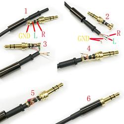 KetDirect 2Pcs Gold 3 Pole 3.5mm Male Repair Headphone Jack Plug Metal Audio Soldering Headset Connector Black