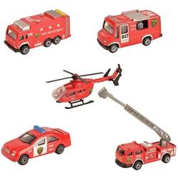 BOHS Fire Emergency Race and Rescue Vehicles - Mini Die-cast Metal Miniature Model - Aerial Ladder Firetruck, Rescue Helicopter, Water Tank Fire Engine,Patrol Car,Commander Center ( Pack of 5)