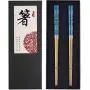 Metal Chopsticks Titanium Plated Stainless Steel Chopsticks Reusable Dishwasher safe Japanese Korean Chopstick lightweight Laser Engraved Anti-slip Chop sticks for Eating 2 Pairs Gift Set Blue Gold