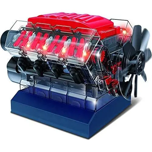 Playz V8 Combustion Engine Model Building Kit STEM Hobby Toy for Kids & Adults with DIY Guide & Realistic Parts Including Timing Belt, Cylinder Heads, Spark Plugs, Pistons, Ignition Wires, and More