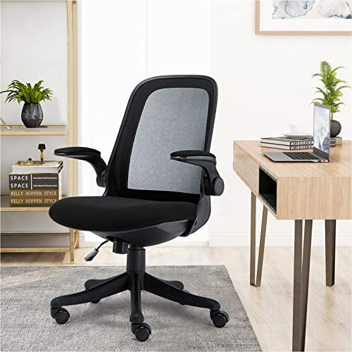 Mid-Back Ergonomic Home Office Chair,Komene Adjustable Mesh Computer Chair Thickened Seat Desk Chair with Lumbar Support and Flip-up Armrest Task Chair, Hold on 300lbs