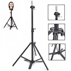 Wig Stand Tripod with Foot Pedal Adjustable Hair Mannequin Head Stand with Metal Fixing Base for Wig Making Hair Styling SJJN