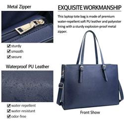 Laptop Bag for Women Waterproof Lightweight Leather 15.6 Inch Computer Tote Bag Business Office Briefcase Large Capacity Handbag Shoulder Bag Professional Office Work Bag Blue