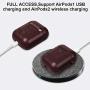 MOBEALO AirPods Leather Case 2 2019 Newes Protective Skin Cover Shockproof Accessories [Front LED Visible] with Stainless Steel Keychain Support Wireless Charging (Dark Brown)