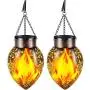 TomCare Solar Lights Outdoor Metal Flickering Flame Solar Lantern Outdoor Hanging Decorative Lanterns with Hanging Chain Solar Powered Waterproof LED Decorations for Patio Garden Deck Yard, 2 Pack