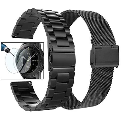 Valkit Compatible with Samsung Galaxy Watch 42mm/Galaxy Watch 3 41mm/Active 2 40mm 44mm Watch Band, 2 Pack 20mm Stainless Steel Solid Wristbands for Galaxy Watch 3 41mm/Garmin Vivoactive 3/Ticwatch E