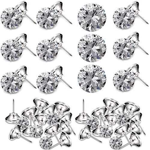 90 Pieces Crystal Upholstery Nails Crystal Upholstery Buttons Crystal Upholstery Tacks Clear Crystal Head Decorative Push Pins Imitate Diamond Buttons for Sewing DIY Sofa and Wall Decor (16 mm)