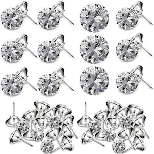 90 Pieces Crystal Upholstery Nails Crystal Upholstery Buttons Crystal Upholstery Tacks Clear Crystal Head Decorative Push Pins Imitate Diamond Buttons for Sewing DIY Sofa and Wall Decor (16 mm)