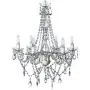 6 Light Crystal White Hardwire Flush Mount Chandelier H26”xW22”, White Metal Frame with Clear Glass Stem and Clear Acrylic Crystals & Beads That Sparkle Just Like Glass