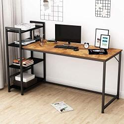 HOMEYFINE Computer Desk,Writting Desk with Storage Shelves,63 inches,Industrial Metal and Wooden Fashion Latop Desk for Home Office(Vintage Oak Finish Stitching Black)