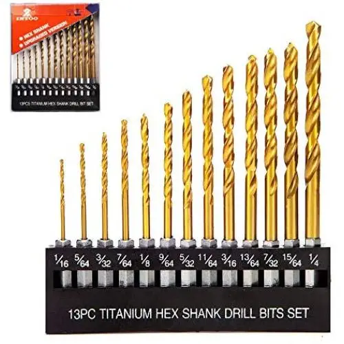 INTOO Drill Bit Set 13 Piece 1/16''-1/4'' Hex Shank Quick Change Impact Driver Bit Set for Metal,Wood and Plastic Titanium Drill Bits Set INTOO Drill Bit Set 13 Piece 1/16''-1/4'' Hex Shank Quick Change Impact Driver Bit Set for Metal,Wood and Plastic Titanium Drill Bits Set