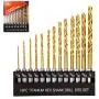 INTOO Drill Bit Set 13 Piece 1/16''-1/4'' Hex Shank Quick Change Impact Driver Bit Set for Metal,Wood and Plastic Titanium Drill Bits Set INTOO Drill Bit Set 13 Piece 1/16''-1/4'' Hex Shank Quick Change Impact Driver Bit Set for Metal,Wood and Plastic Titanium Drill Bits Set
