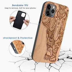 iProductsUS Wood Phone Case Compatible with iPhone 11 (6.1''), Engraved Unique Elephant, Built-in Metal Plate, TPU Protective Shockproof Cover (6.1 inch)