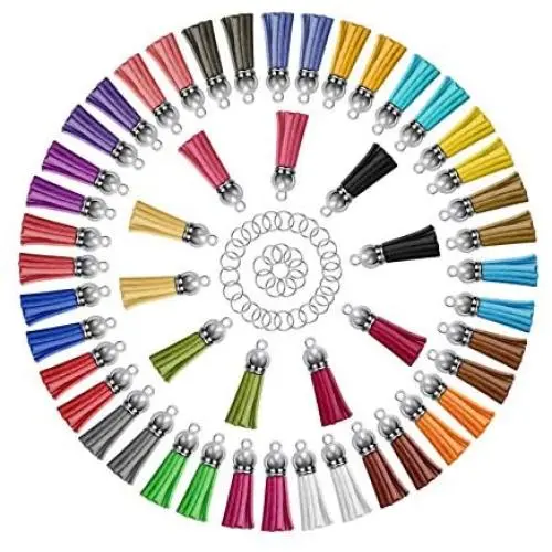 Paxcoo Tassels for Jewelry Making, 50pcs Leather Tassel Keychain Charms Bulk with 50pcs Jump Rings for Bracelets, Acrylic Key Chain Blanks and Craft Supplies Paxcoo Tassels for Jewelry Making, 50pcs Leather Tassel Keychain Charms Bulk with 50pcs Jump Rings for Bracelets, Acrylic Key Chain Blanks and Craft Supplies