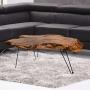 Anya & Niki StyleCraft Badang Carving Natural Wood Edge Teak Contemporary Coffee Cocktail Table with Clear Lacquer Finish and Metal Hairpin Legs for Living Room