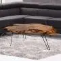 Anya & Niki StyleCraft Badang Carving Natural Wood Edge Teak Contemporary Coffee Cocktail Table with Clear Lacquer Finish and Metal Hairpin Legs for Living Room Anya & Niki StyleCraft Badang Carving Natural Wood Edge Teak Contemporary Coffee Cocktail Table with Clear Lacquer Finish and Metal Hairpin Legs for Living Room