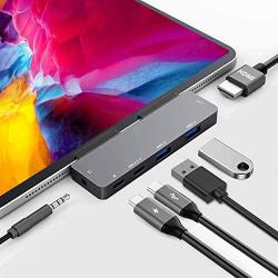 USB C Hub for iPad Pro 12.9'' 2020 ,iPad Air 4,6-in-1 Adapter for iPad Pro 11'' 2018 with 4K HDMI,3.5mm Headphone Jack with Volume Control,USB C PD Charging&Data,USB C Earphone Jack,USB 3.0