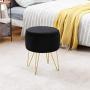 Wimarsbon Modern Storage Ottoman, Round Velvet Footstool with Removable Lid, Golden Metal Legs Vanity Seat-Black