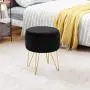 Wimarsbon Modern Storage Ottoman, Round Velvet Footstool with Removable Lid, Golden Metal Legs Vanity Seat-Black