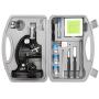 AMSCOPE-KIDS M30-ABS-KT1 Beginner Microscope Kit, LED and Mirror Illumination, 120x - 1200x Six Magnifications, Metal Frame and Base, Includes 48-Piece Accessory Set and Case,Black