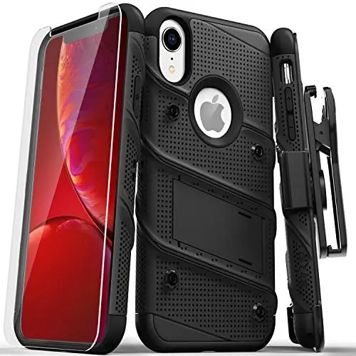 ZIZO Bolt Series for iPhone XR Case Military Grade Drop Tested with Tempered Glass Screen Protector Holster and Kickstand Black Black