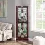 BELLEZE Woody Lighted Corner Curio Cabinet Tempered Glass Door 6 Shelves, Cherry BELLEZE Woody Lighted Corner Curio Cabinet Tempered Glass Door 6 Shelves, Cherry
