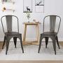 COSTWAY Tolix Style Dining Chairs Industrial Metal Stackable Cafe Side Chair with Wood Seat Set of 4 (Copper-Colored)