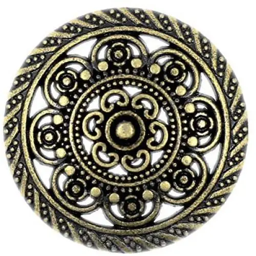 Bezelry 12 Pieces Lacework Filigree Antique Brass Metal Shank Buttons. 21mm (3/4 inch)
