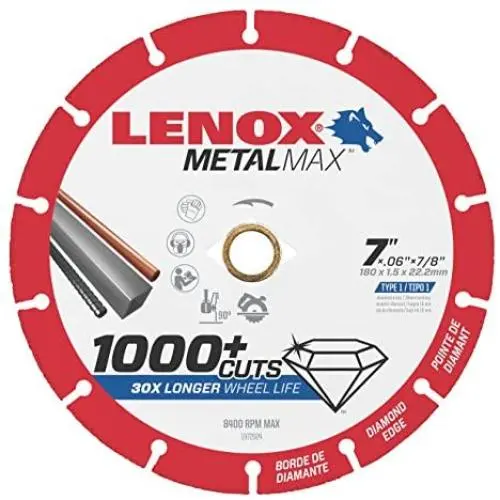 LENOX Tools METALMAX Cut Off Wheel, Diamond Edge, 7-Inch x 7/8-Inch (1972924) LENOX Tools METALMAX Cut Off Wheel, Diamond Edge, 7-Inch x 7/8-Inch (1972924)