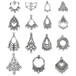 LolliBeads (TM) Antiqued Tibetan Silver Earring Chandelier Earring Jewelry Making Kit for Earring Drop and Charm Pendant Assorted Pack (60 Pcs)