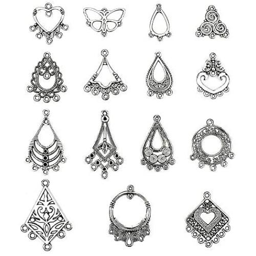 LolliBeads (TM) Antiqued Tibetan Silver Earring Chandelier Earring Jewelry Making Kit for Earring Drop and Charm Pendant Assorted Pack (60 Pcs)