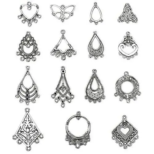 LolliBeads (TM) Antiqued Tibetan Silver Earring Chandelier Earring Jewelry Making Kit for Earring Drop and Charm Pendant Assorted Pack (60 Pcs)