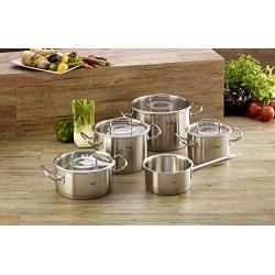 Fissler OPC Stainless Steel Cooking-Pot-Set, Compatible Stovetops: Induction, Gas, Electric, with Metal-Lid, 9-Piece, Black