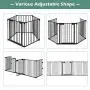 Costzon Baby Safety Gate, 115 Inch Length 5 Panel Adjustable Wide Fireplace Fence, BBQ Metal Fire Gate, Pet Isolation Fence with Walk-Through Door, Freestanding Hearth Gate (Black, Medium)