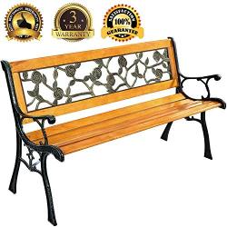 Garden Bench Park Bench Outdoor Bench for Outdoors 50'' Metal Porch Chair Cast Iron Hardwood Furniture, 480LBS Weight Capacity, for Park Yard Patio Deck Lawn