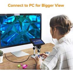 7 Inch LCD Digital Microscope with 32GB TF Card,Dcorn Handheld USB 1200X Magnification 1080P Video Microscope with Metal Stand for Error Coins Soldering Kids,PC View,Windows/Mac Compatible